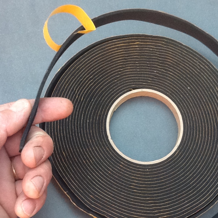 1” Thick Neoprene Foam Strip, 1” Width x 25’ Length, Black, Rubber Adhesive