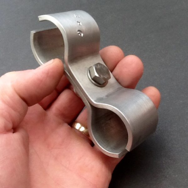 Aluminium Pipe Clamp Double Ports. BPC Engineering. www.britishpipeclamps.co.uk