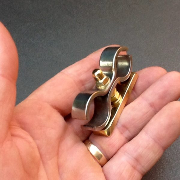 Two-Tone Pipe Bracket Polished Stainless Steel Brass BPC Engineering www.britishpipeclamps.co.uk