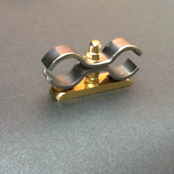 Two-Tone Pipe Bracket Polished Stainless Steel Brass BPC Engineering www.britishpipeclamps.co.uk